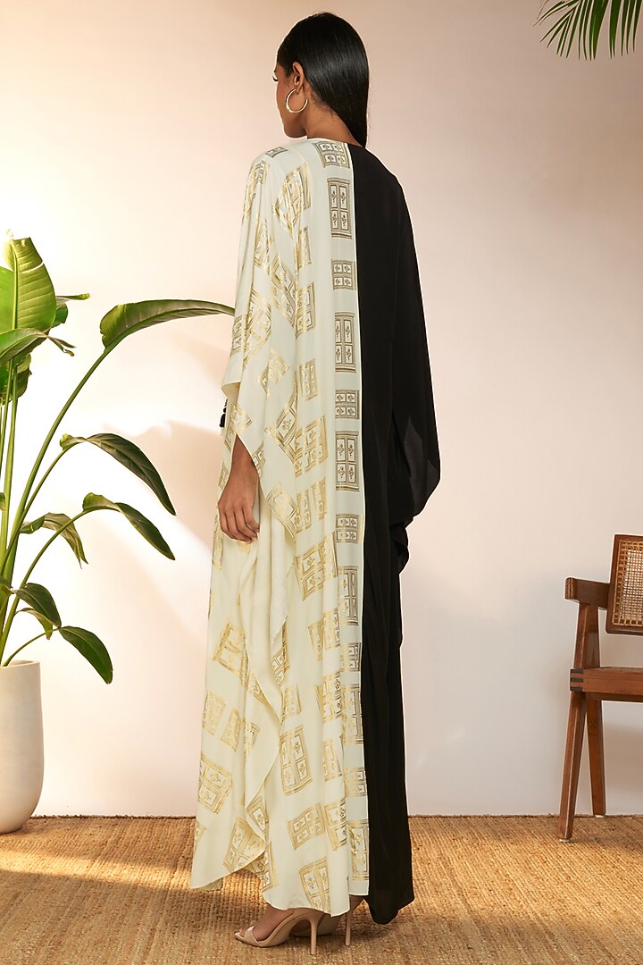 Black & Ivory Crepe Silk Foil Printed Kaftan by Masaba at Pernia's Pop Up Shop