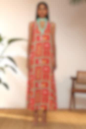 Red Georgette Printed Maxi Dress by Masaba