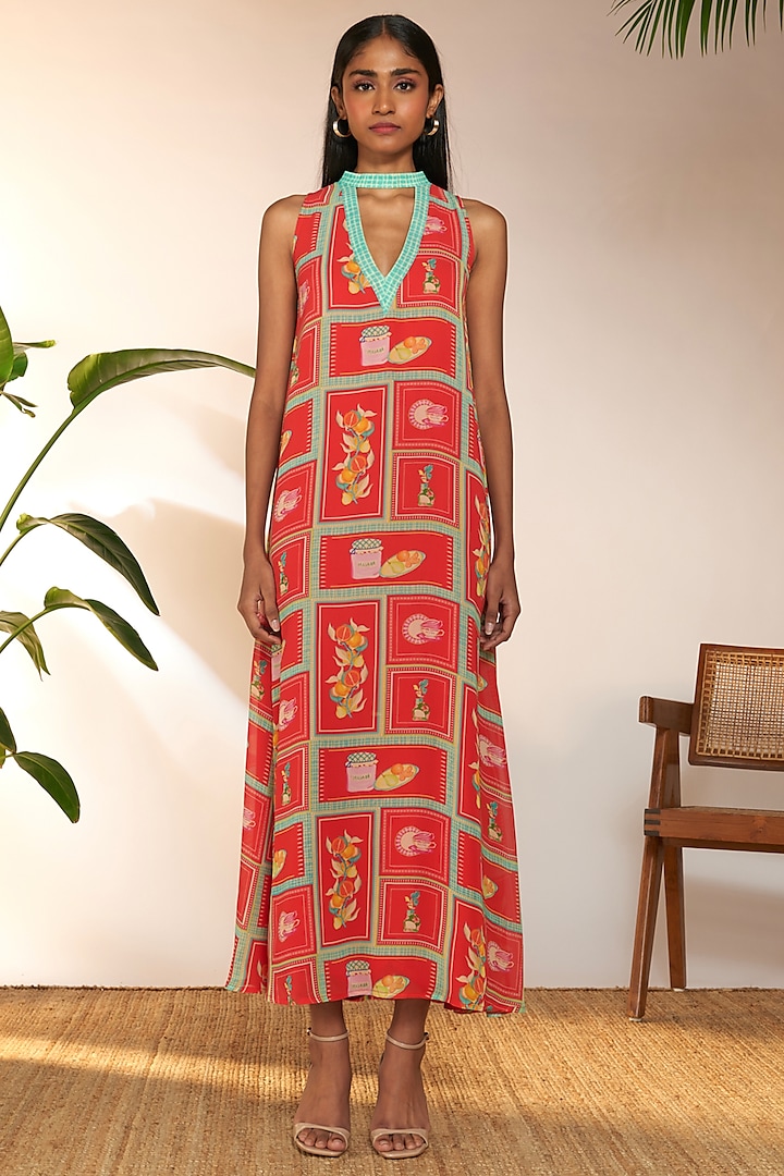 Red Georgette Printed Maxi Dress by Masaba