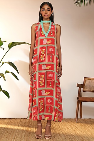 Red Georgette Printed Maxi Dress by Masaba