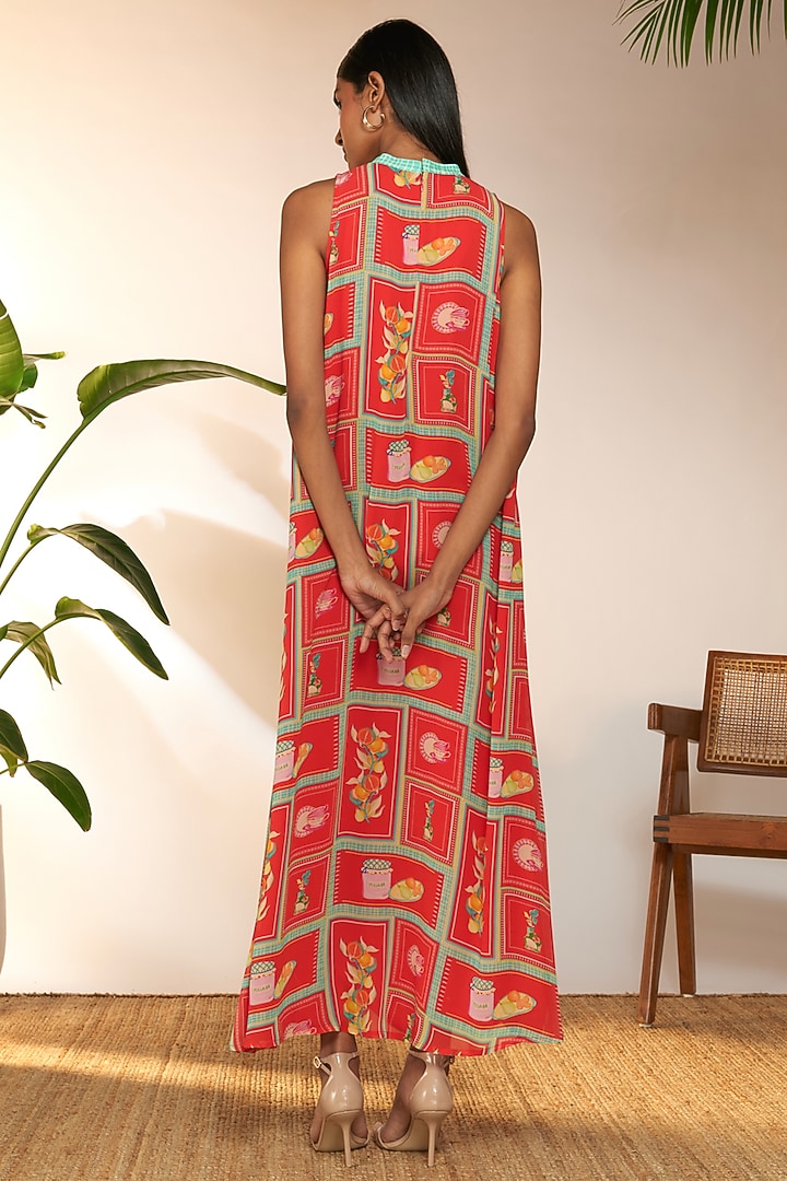 Red Georgette Printed Maxi Vacation Dress by Masaba at Pernia's Pop Up Shop