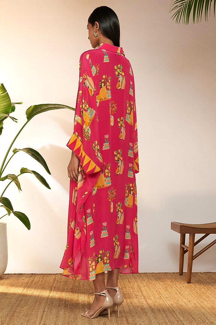Hot Pink Crepe Silk & Viscose Printed Kaftan by Masaba at Pernia's Pop Up Shop