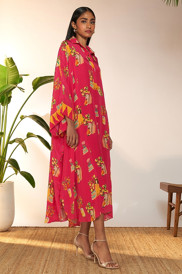 Hot Pink Crepe Silk & Viscose Printed Kaftan by Masaba at Pernia's Pop Up Shop