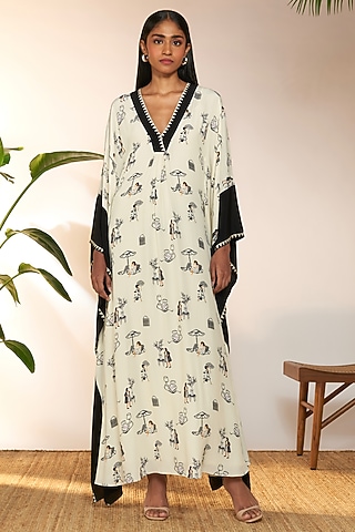Ivory Crepe Silk & Viscose Printed Kaftan by Masaba