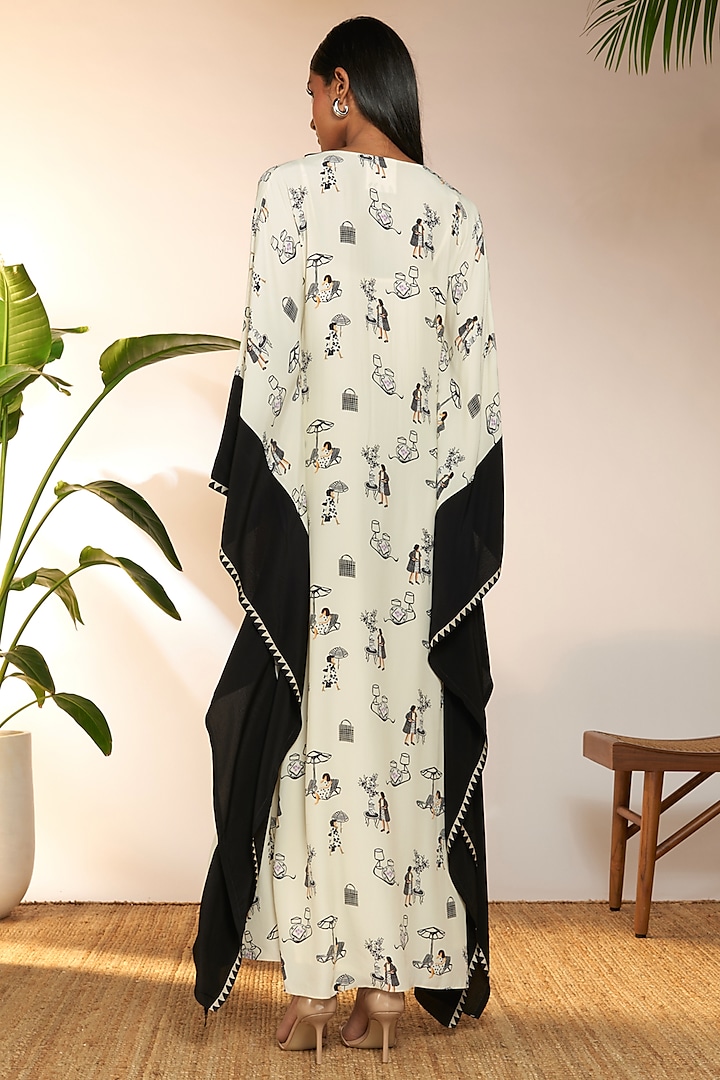 Ivory Crepe Silk & Viscose Printed Kaftan by Masaba at Pernia's Pop Up Shop