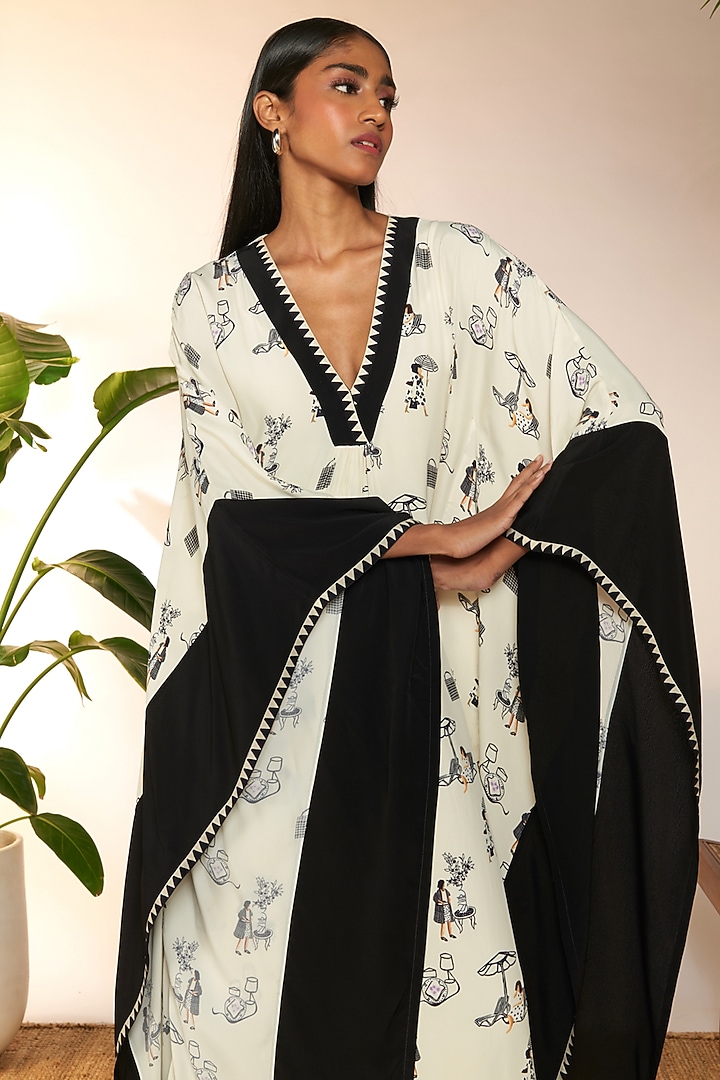 Ivory Crepe Silk & Viscose Printed Kaftan by Masaba at Pernia's Pop Up Shop