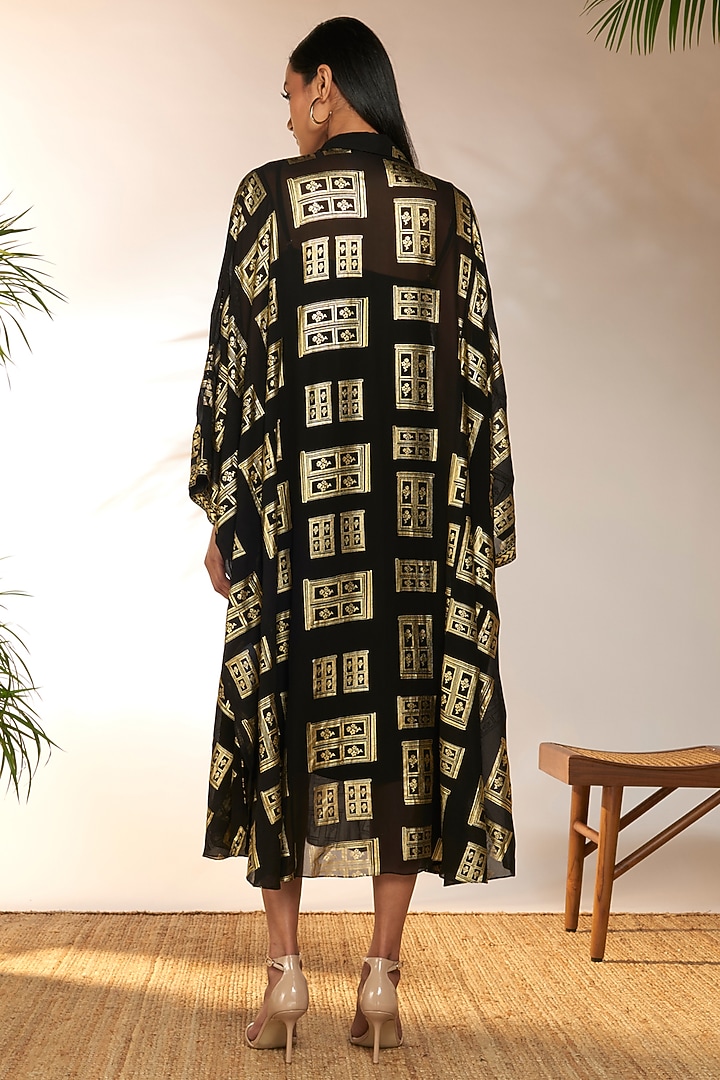 Black Georgette & Viscose Foil Printed Kaftan by Masaba at Pernia's Pop Up Shop