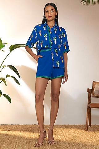 Blue Crepe Silk Printed Co-Ord Set by Masaba