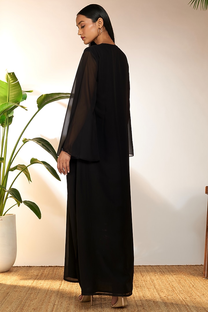 Black Georgette Printed & Embroidered Kaftan by Masaba at Pernia's Pop Up Shop
