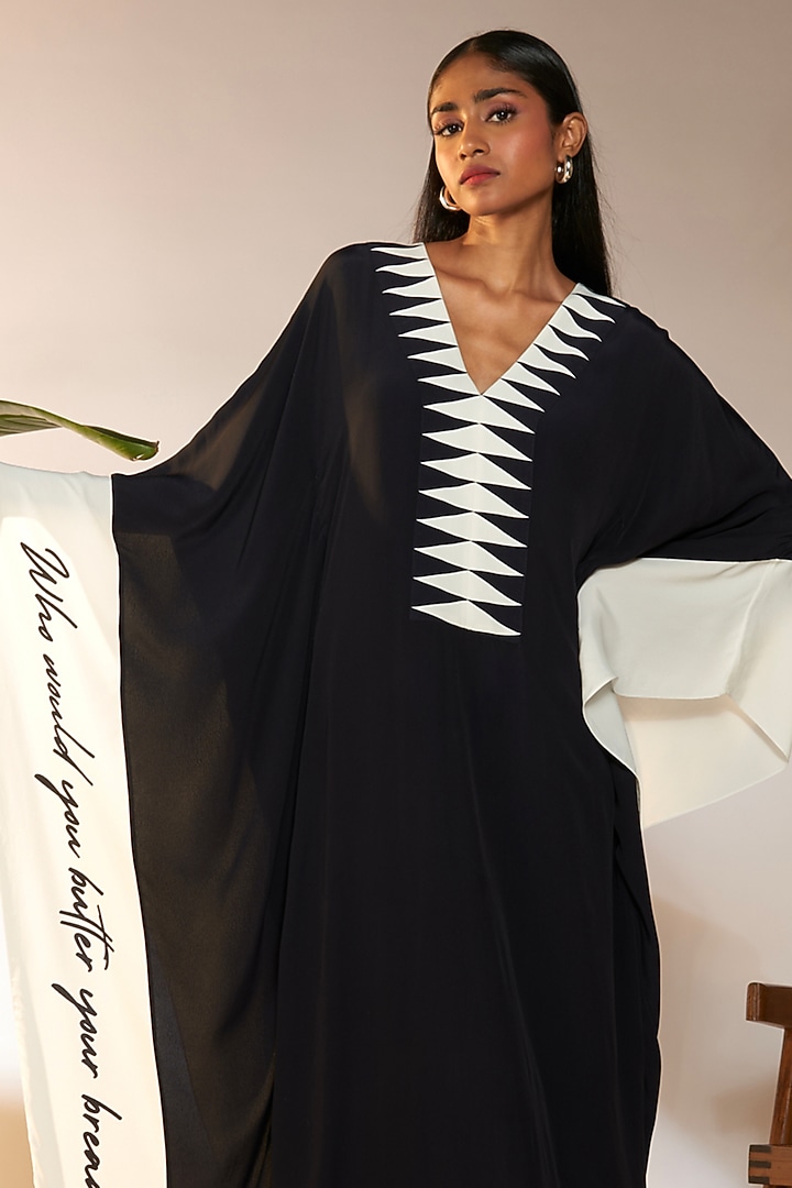 Black Crepe Silk & Viscose Printed Kaftan by Masaba at Pernia's Pop Up Shop