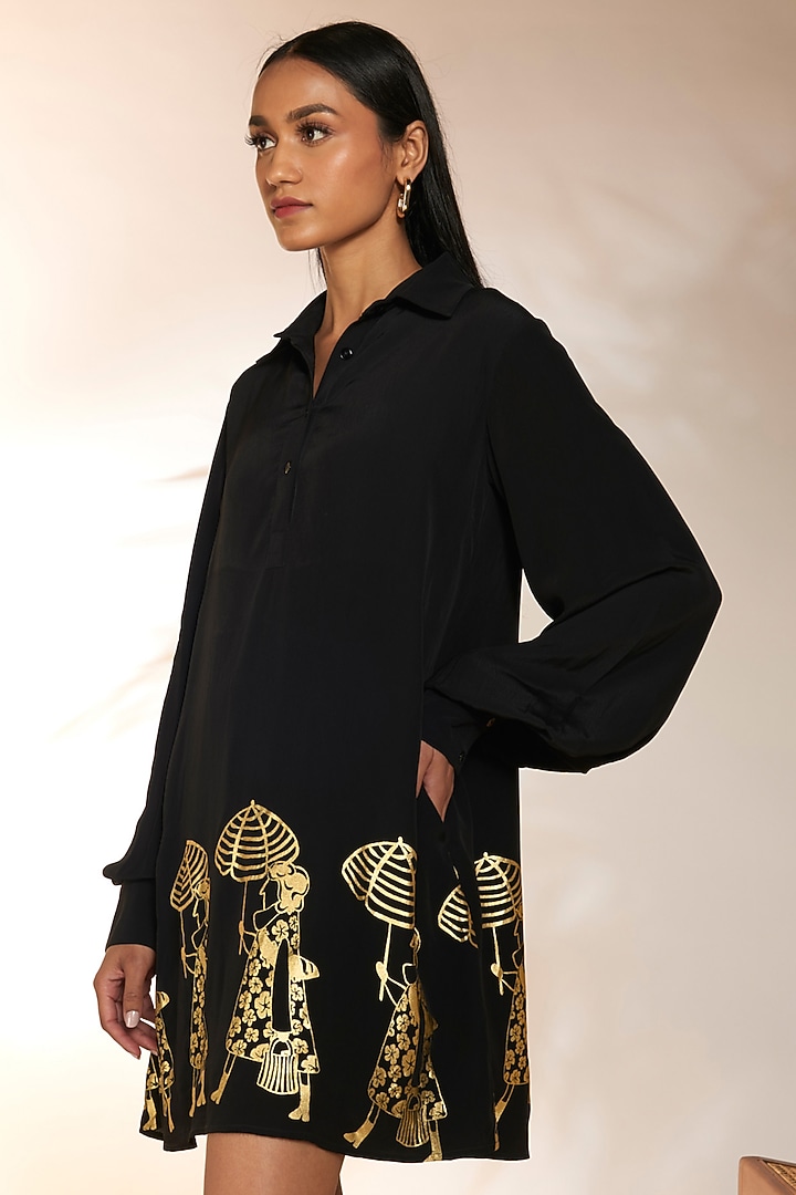 Black Crepe Silk Mini Vacation Dress by Masaba at Pernia's Pop Up Shop
