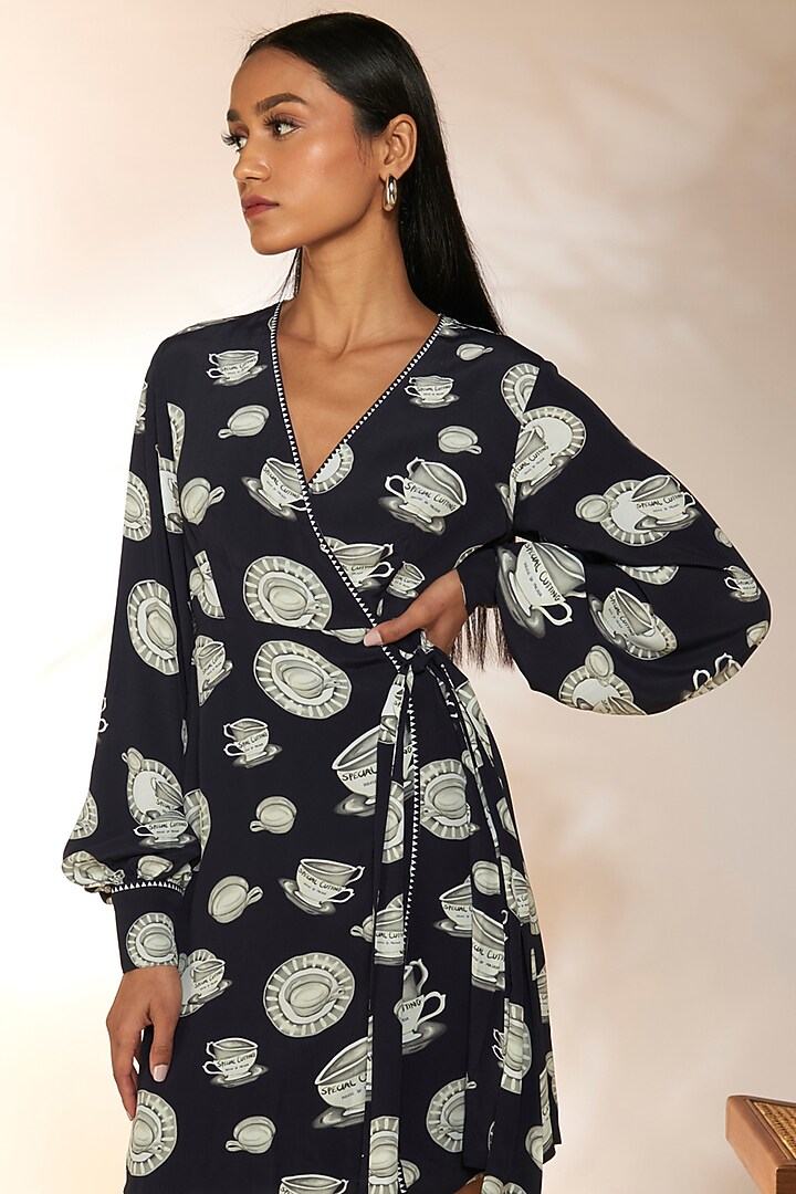 Black Crepe Silk Wrap Mini Summer Dress by Masaba at Pernia's Pop Up Shop