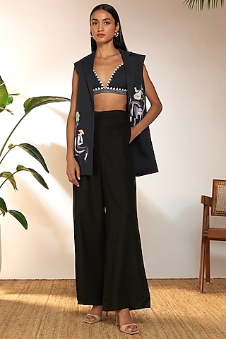 Charcoal Black Cotton Printed Blazer by Masaba