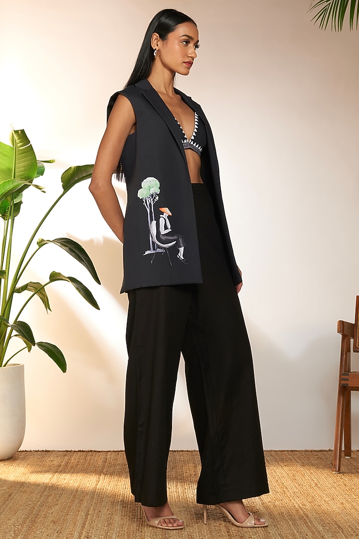 Charcoal Black Cotton Printed Blazer Set by Masaba at Pernia's Pop Up Shop