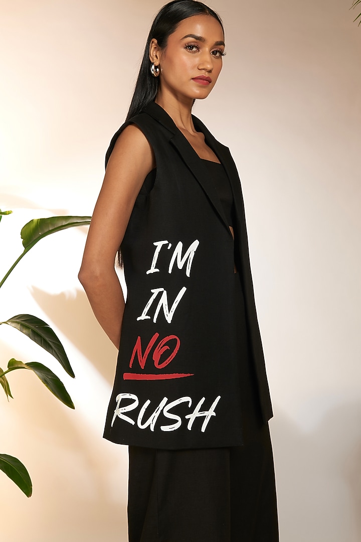 Black Cotton Linen Printed Blazer by Masaba at Pernia's Pop Up Shop