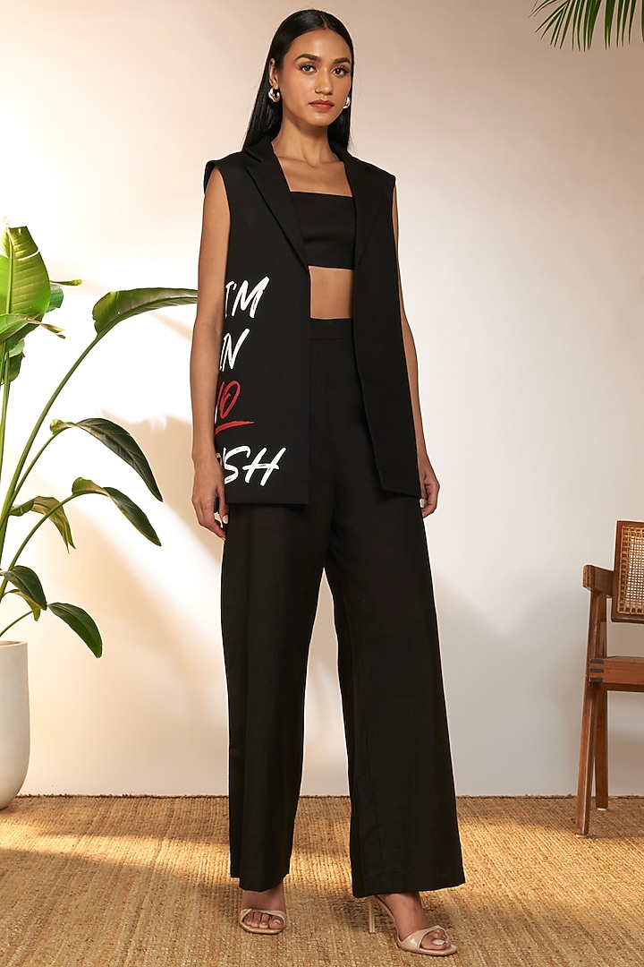 Black Cotton Linen Printed Blazer by Masaba at Pernia's Pop Up Shop