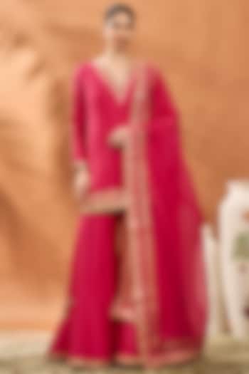 Pink Raw Silk Embellished Kurta Set by Masaba at Pernia's Pop Up Shop