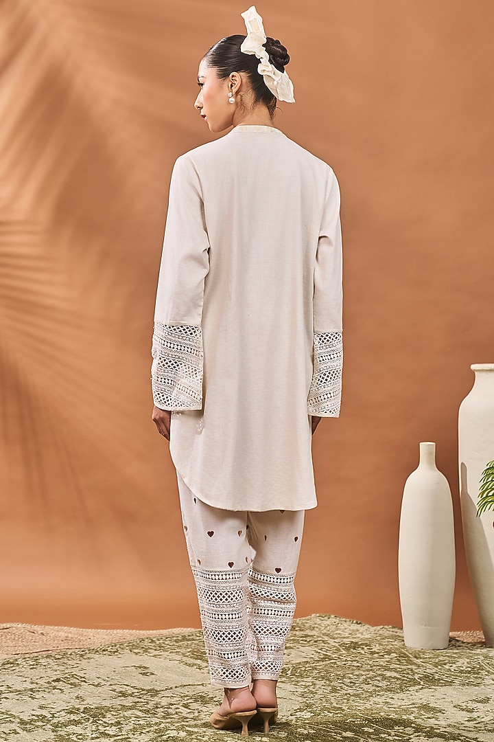 Ivory Linen Printed & Hand Embroidered A-Line Tunic Set by Masaba at Pernia's Pop Up Shop