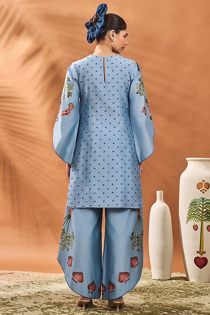 Powder Blue Chanderi Printed & Hand Embroidered A-Line Tunic Set by Masaba at Pernia's Pop Up Shop