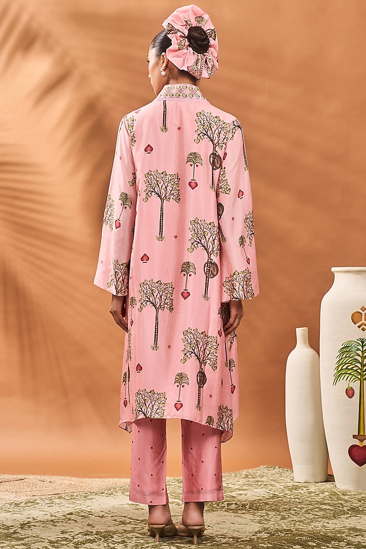 Pink Chanderi Printed & Hand Embroidered A-Line Tunic Set by Masaba at Pernia's Pop Up Shop