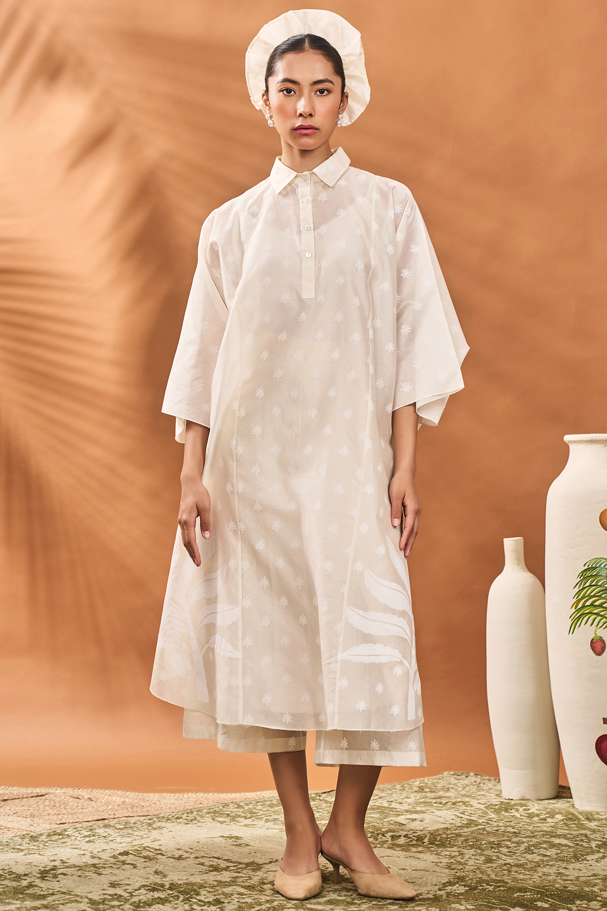 Ivory Chanderi Khadi Printed Kaftan Set by Masaba at Pernia's Pop Up Shop