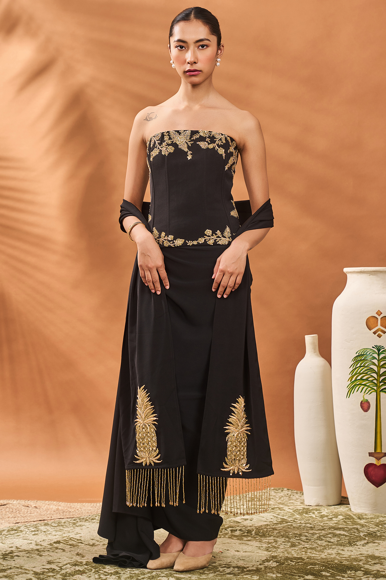 Black Crepe Skirt Set by Masaba at Pernia's Pop Up Shop