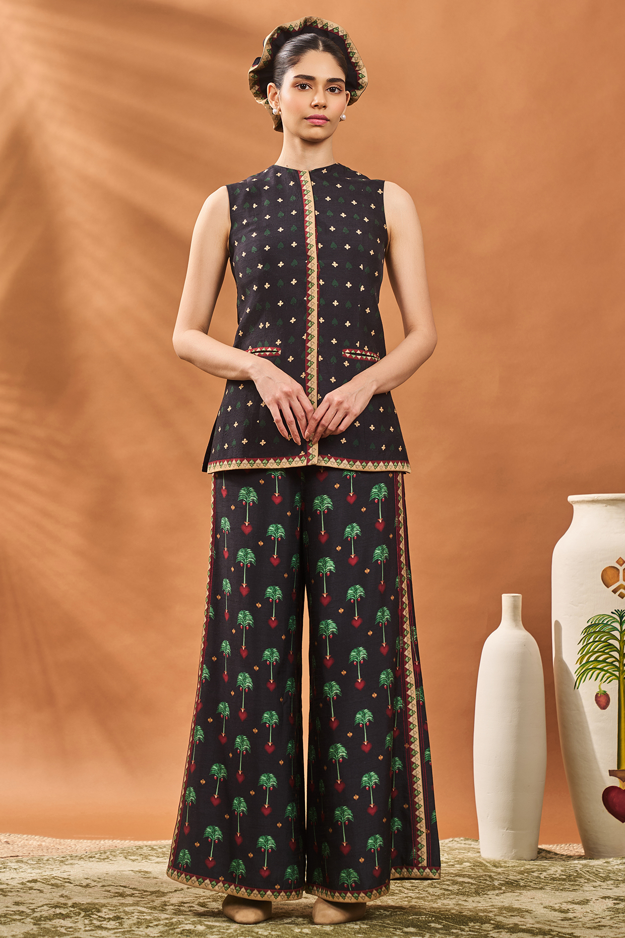 Black Raw Silk Digital Printed Co-Ord Set by Masaba at Pernia's Pop Up Shop