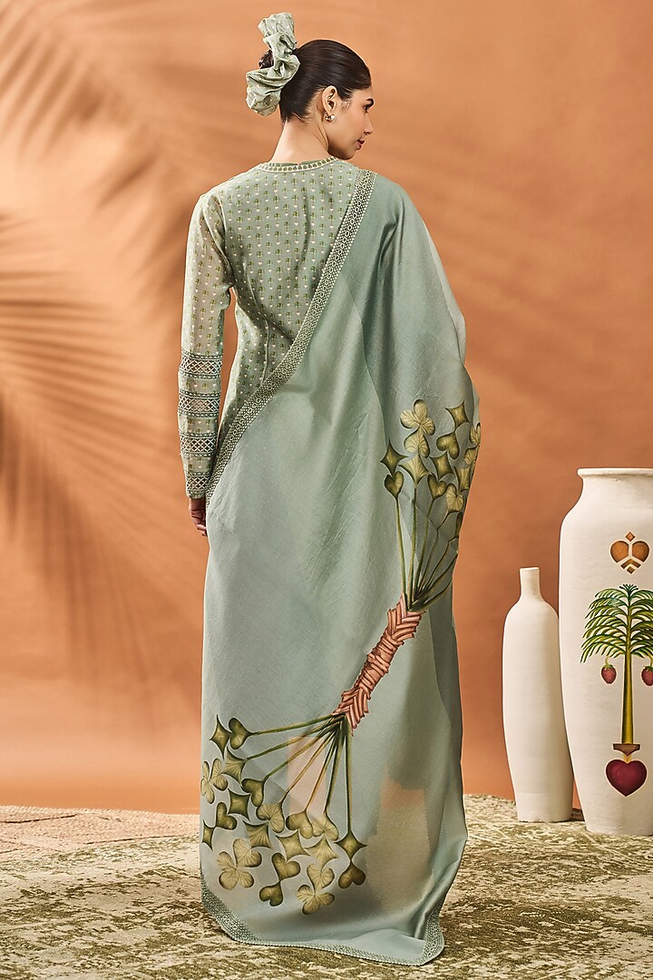 Sage Green Chanderi Embellished Angrakha-Style Kurta Set by Masaba at Pernia's Pop Up Shop