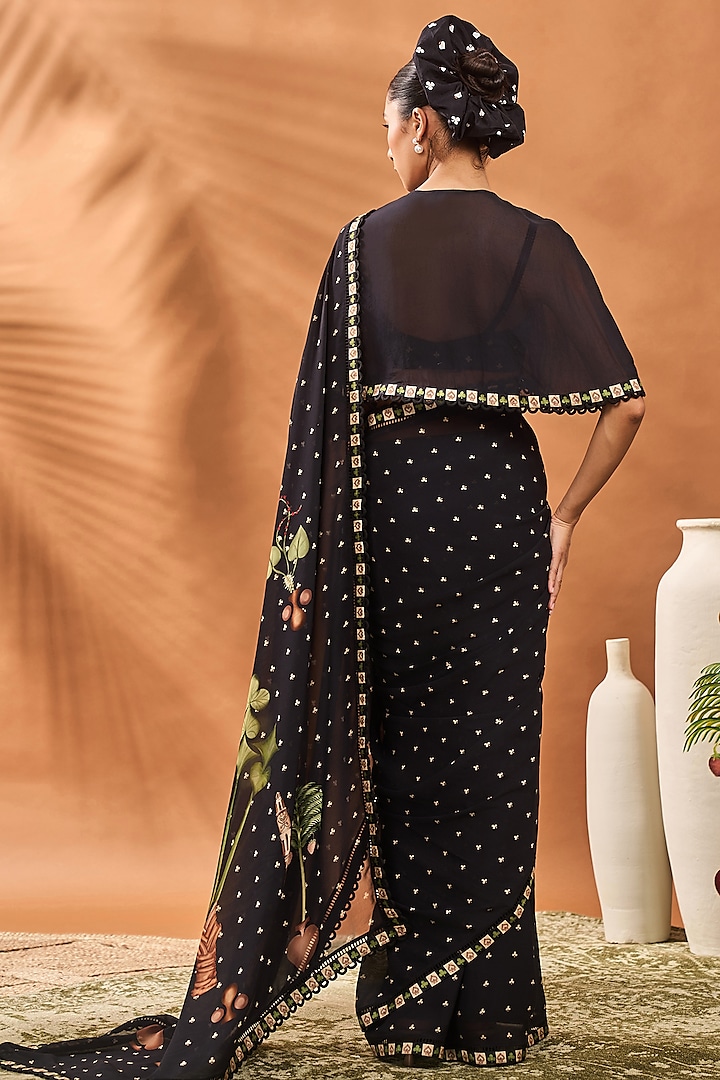 Black Georgette Striped Party Wear Saree Set by Masaba at Pernia's Pop Up Shop