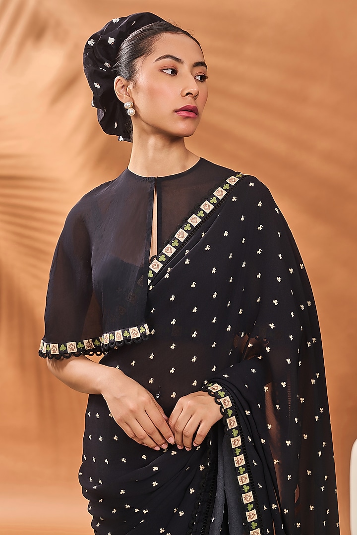 Black Georgette Striped Party Wear Saree Set by Masaba at Pernia's Pop Up Shop