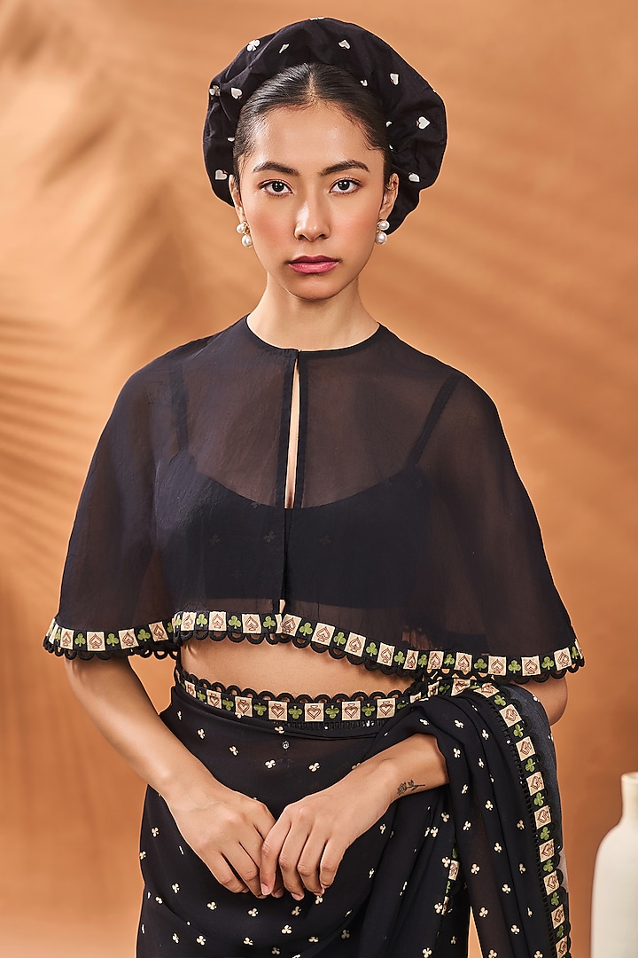 Black Georgette Striped Party Wear Saree Set by Masaba at Pernia's Pop Up Shop