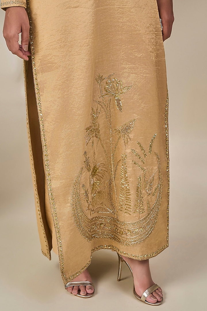 Golden Tissue Silk Chand Motif Embroidered Straight Kurta Set by Masaba at Pernia's Pop Up Shop
