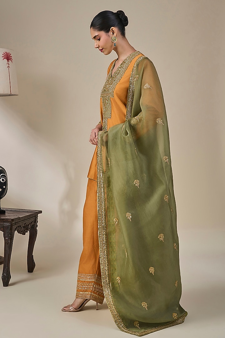 Rust Silk Patchwork High-Low Kurta Set by Masaba at Pernia's Pop Up Shop