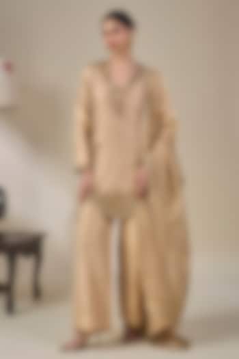 Golden Tissue Silk Chand Pankh Motif Kurta Set by Masaba at Pernia's Pop Up Shop