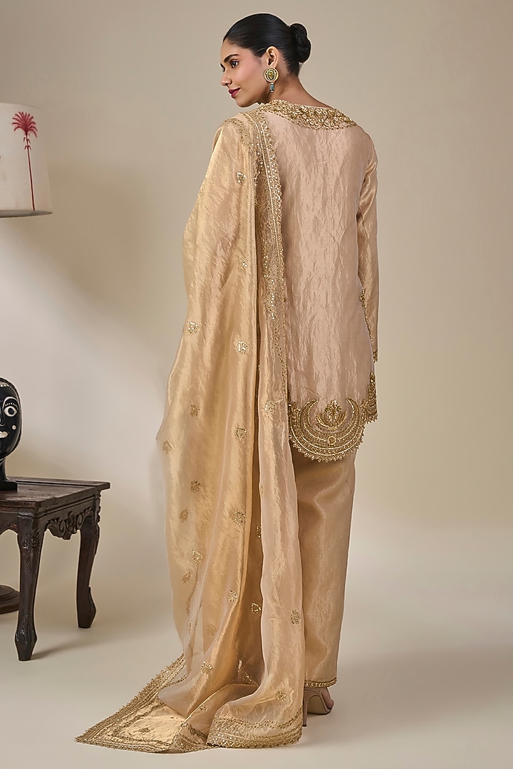 Golden Tissue Silk Chand Pankh Motif Kurta Set by Masaba at Pernia's Pop Up Shop