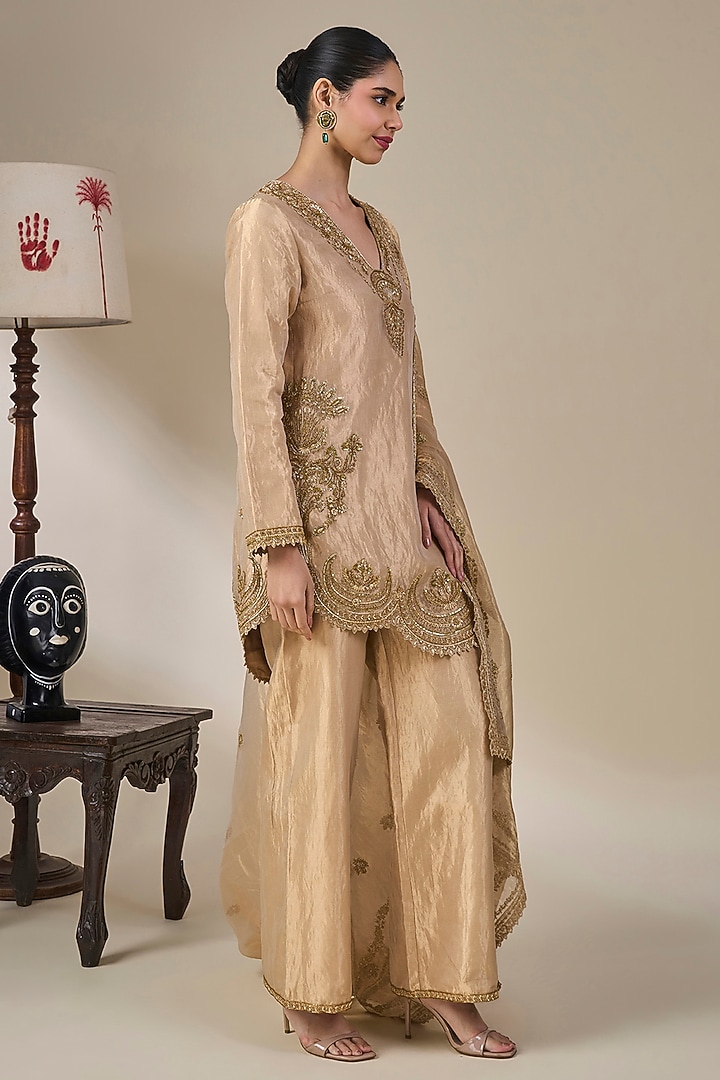 Golden Tissue Silk Chand Pankh Motif Kurta Set by Masaba at Pernia's Pop Up Shop