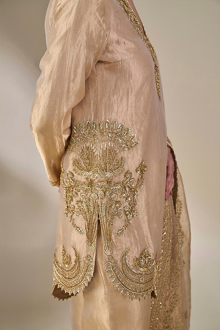 Golden Tissue Silk Chand Pankh Motif Kurta Set by Masaba at Pernia's Pop Up Shop