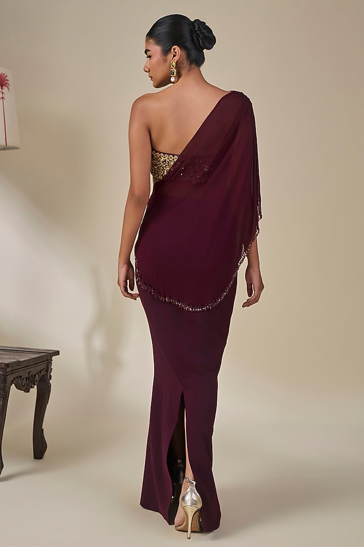 Plum Heavy Crepe Draped Skirt Set by Masaba at Pernia's Pop Up Shop
