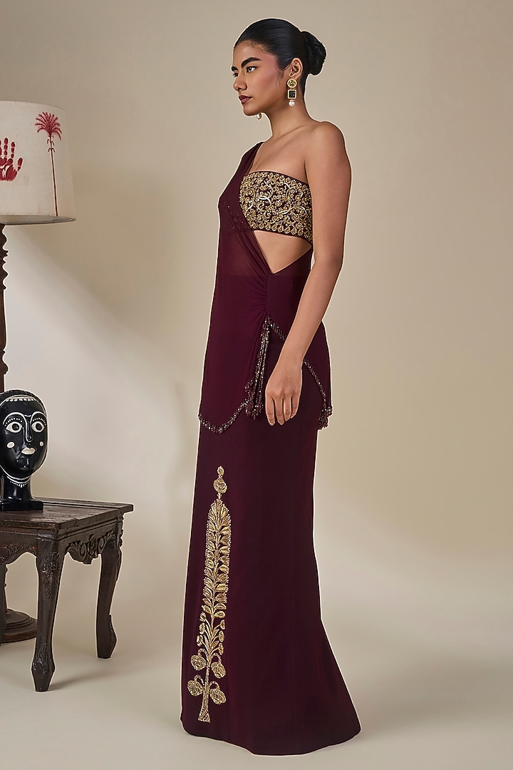 Plum Heavy Crepe Draped Skirt Set by Masaba at Pernia's Pop Up Shop