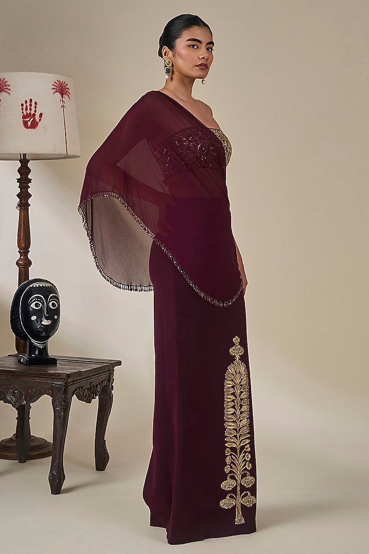 Plum Heavy Crepe Draped Skirt Set by Masaba at Pernia's Pop Up Shop