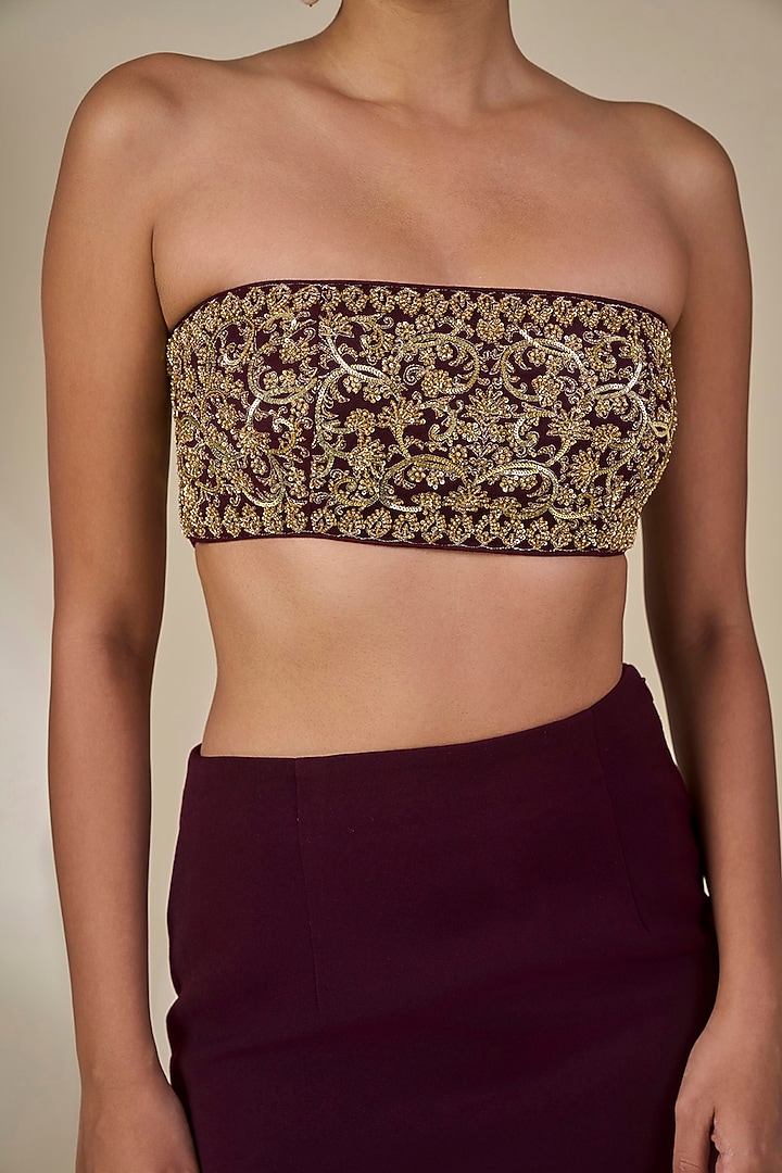 Plum Heavy Crepe Draped Skirt Set by Masaba at Pernia's Pop Up Shop