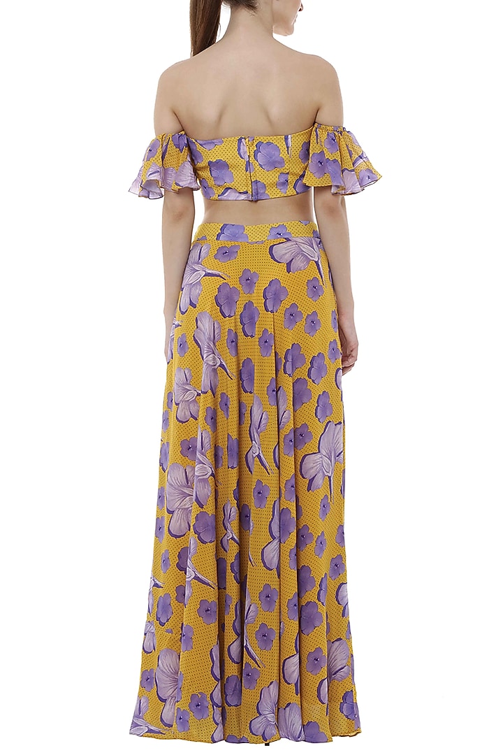 Yellow Bumblebee Crayon Flower Printed Lehenga Skirt With Off Shoulder Blouse by Masaba at Pernia's Pop Up Shop