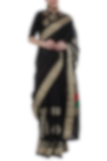 Black Banarasi Saree Set With Multi Colored Pallu by Masaba