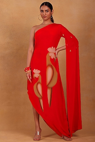 Red One-Shoulder Printed Maxi Dress by Masaba