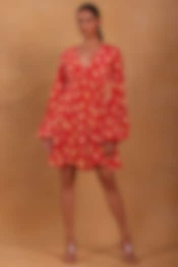 Maroon Crepe Mini Dress by Masaba