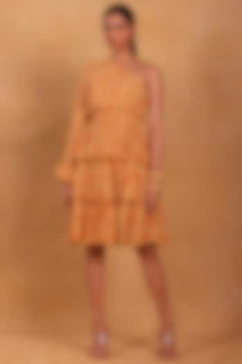 Beige One-Shoulder Layered Mini Dress by Masaba