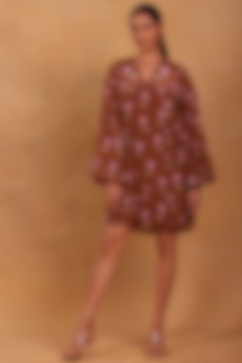 Brown Crepe Printed Mini Dress by Masaba
