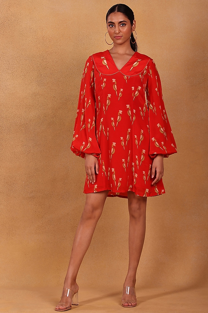 Red Crepe Printed Mini Dress by Masaba