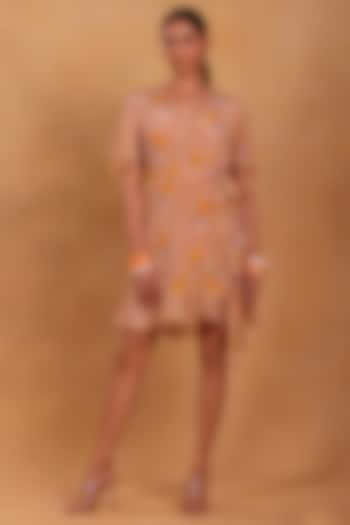 Beige Crepe Tasseled Mini Dress by Masaba
