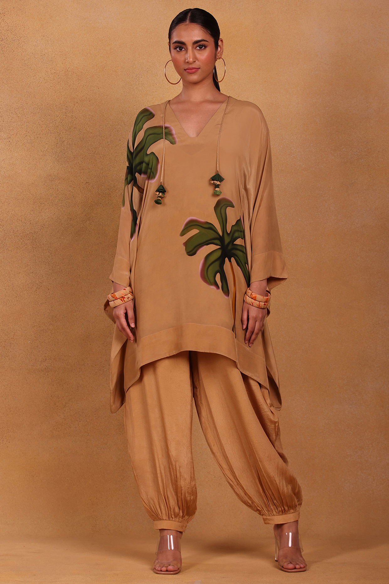 Tan Brown Printed Kaftan Set by Masaba